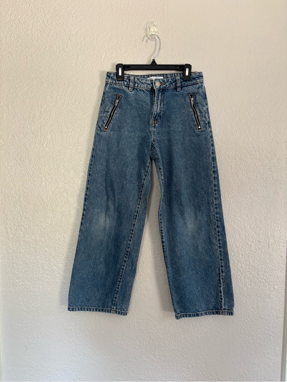 Zara Kids Medium Wash Wide-Leg Jeans with Front Zipper Pockets